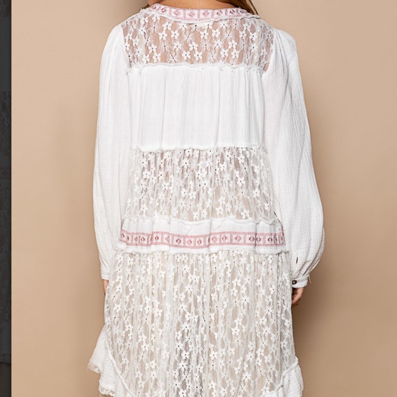 POL Lace Cardigan Women’s Cover Up Open Shirt Lace and Ruffle Contrast Boho #S25 - Picture 7 of 12